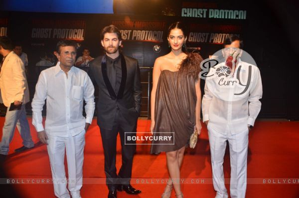 Sonam, Neil Nitin with Producers Mastan and Abbas at Mission Impossible premiere at IMAX Wadala