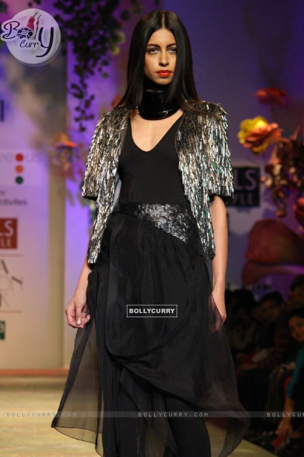 A model displays a creation by designers Rohit Gandhi Rahul Khanna during a special show at the Wills Lifestyle India Fashion week 2012,in New Delhi on Friday. .