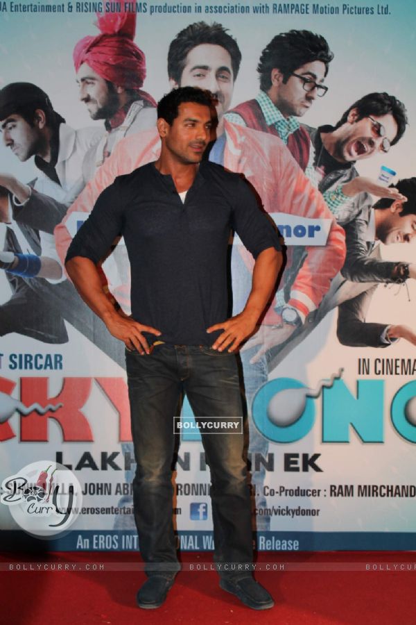John Abraham at the first look at Vicky Donor film. .