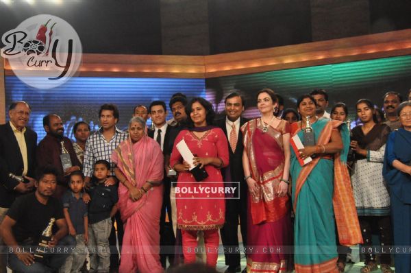 Mukesh Ambani, Nita Ambani, Aamir Khan and Sachin Tendulkar at CNN IBN Heroes Awards