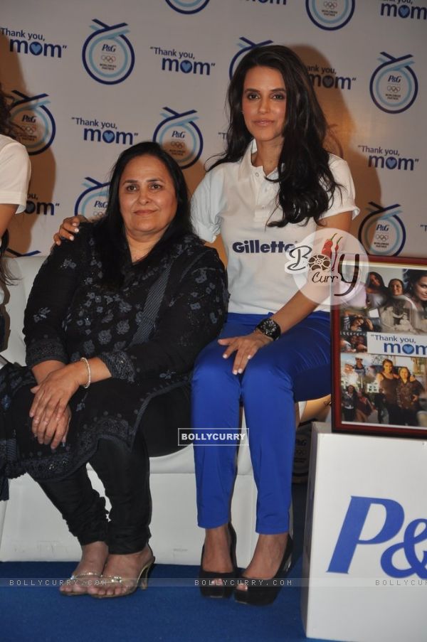 Neha Dhupia with mother Manpinder Dhupia at Launch of P&G's 'Thank You Mom'