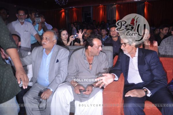 Bollywood actors Sanjay Dutt and Amitabh Bachchan at Blockbuster magazine launch in Novotel, Mumbai. .