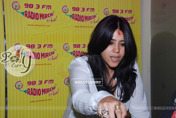 TV and film producer Ekta Kapoor promoting her film 'Kya Super Kool Hai Hum' at Radio Mirchi in Mumbai. .