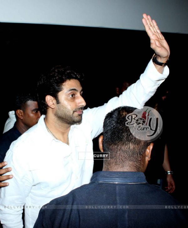 Bollywood actor Abhishek Bachchan visited Cinemax, Kandivali in Mumbai, to check the audience reaction to his recently released film 'Bol Bachchan'. .