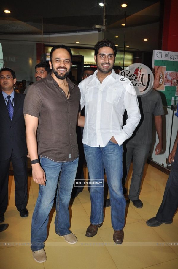 Abhishek Bachchan and Rohit Shetty visited Cinemax, Kandivali in Mumbai