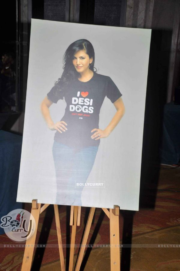 Bollywood actress Sunny Leone's poster at Jism 2 Press Conference, Grand Hyatt Mumbai India. .