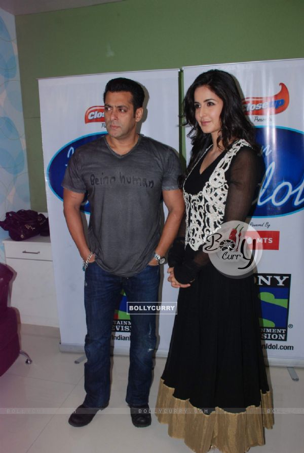 Bollywood actors Salman Khan and Katrina Kaif on the sets of Indian Idol in Mumbai. .