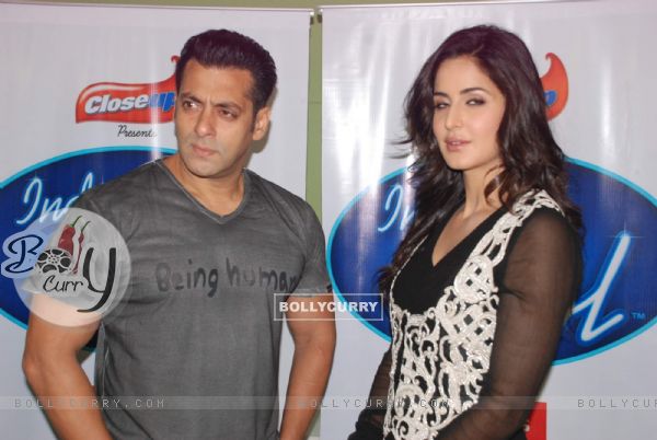 Bollywood actors Salman Khan and Katrina Kaif on the sets of Indian Idol in Mumbai. .
