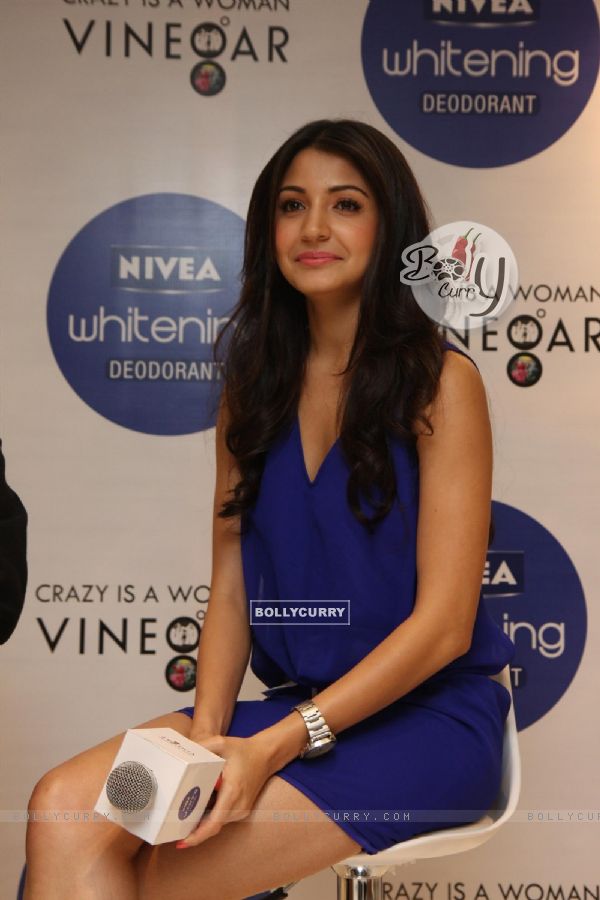 Anushka Sharma gestures during the launch of Niveas Go Sleeveless Campaign in Mumbai