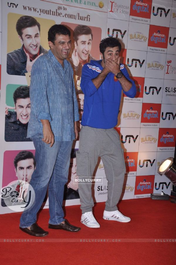 Bollywood actor Ranbir Kapoor and UTV CEO, Siddharth Roy Kapoor at the launch of the interactive application for the upcoming film 'Barfi!' on YouTube at Malad in Mumbai. .
