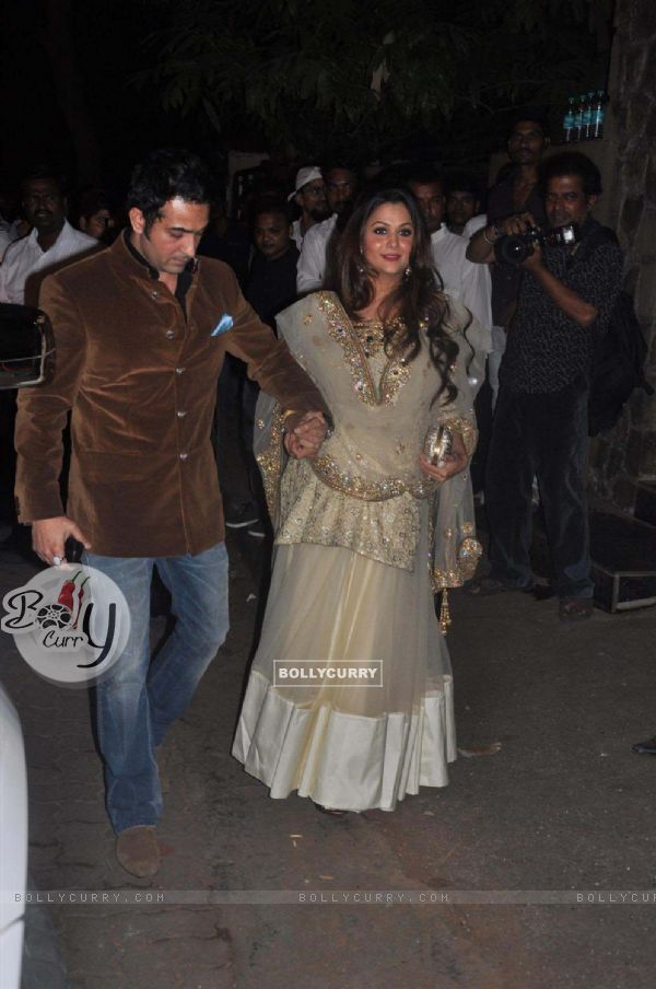 Amrita Arora with husband Shakeel Ladak at Saif Ali Khan and Kareena Kapoor Sangeet Ceremony