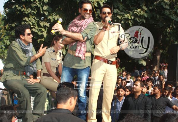 The star cast of film ''Chakravyuh", at a promotional event at Hindu College, Delhi University (233146)