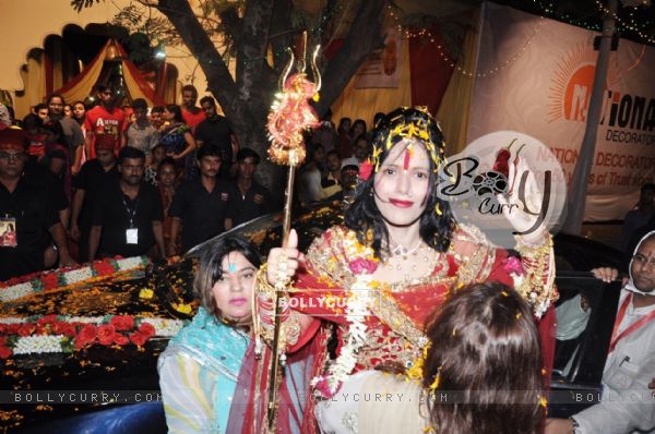 Radhe Guru Ma and Dolly Bindra on Navami at the DN Nagar Durga Puja in Mumbai.