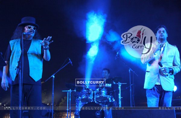 Playback singer Hariharan with his son Akshay Harihan at the Live performance, Qutub Festival
