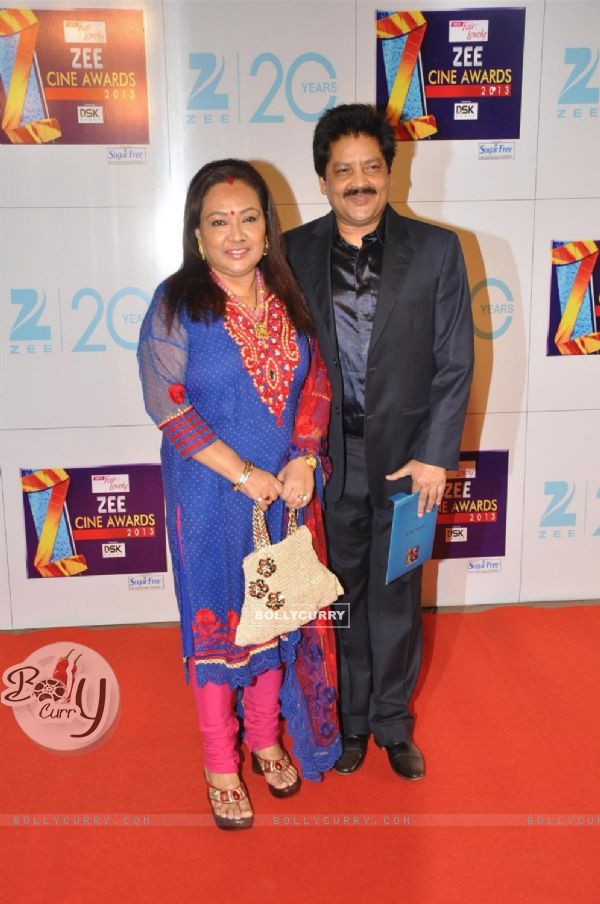Singer Udit Narayan with wife Deepa Narayan at Zee Cine Awards 2013 at YRF Studios