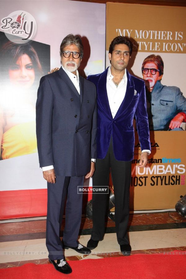 Bollywood actors Amitabh Bachchan and Abhishek Bachchan at the Hindustan times Most Stylish Awards 2013 in Hotel ITC Grand Central, Parel, Mumbai on Thursday, February 6th, evening.