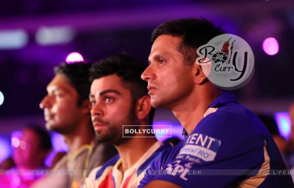 Kumar Sangakkara, Virat Kohli and Rahul Dravid at IPL 6 opening ceremony in Kolkata