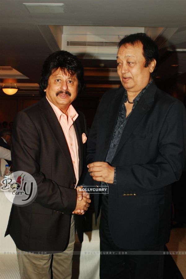 Pankaj Udhas shake hand with his friend at the Announcement of Khazana a festival of Ghazals