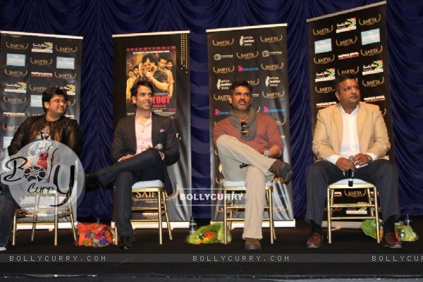 Milap Zaveri,Tusshar Kapoor,Suniel Shetty,Sanjay Gupta at the Screening of Shootout series at SAIFTA (294905)