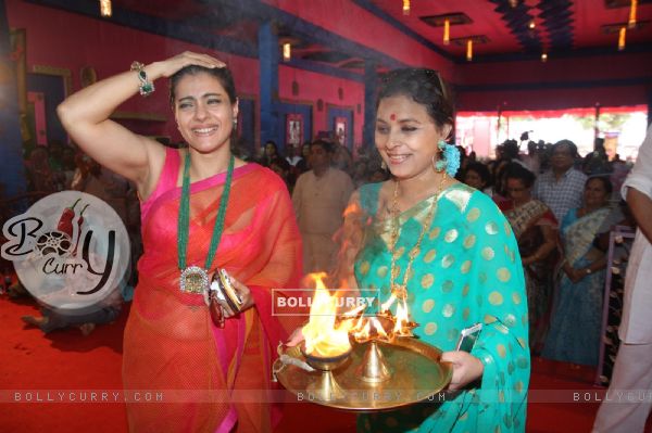 Sharbani Mukherjee and Kajol at the Durga Pooja celebrations