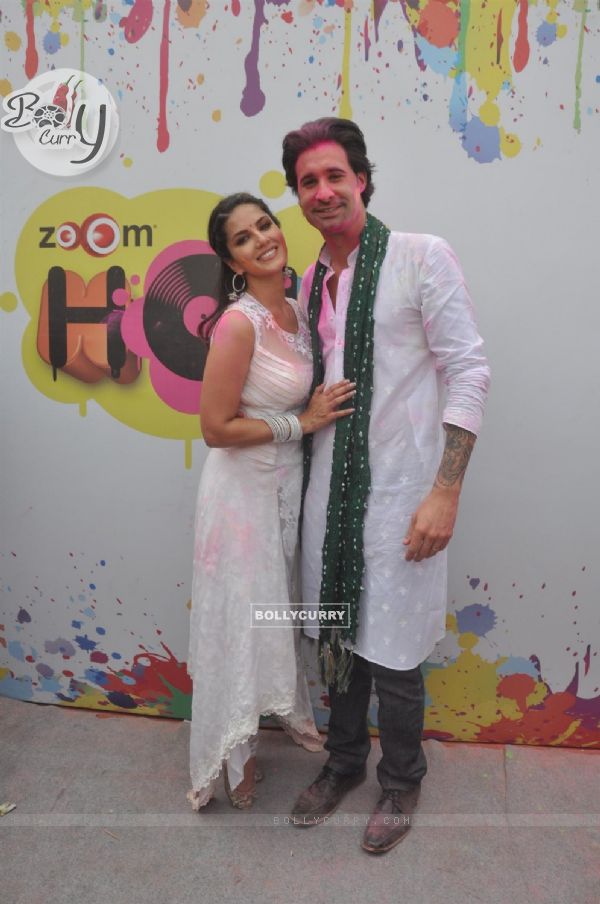 Sunny Leone with her husband at the Zoom Holi Party