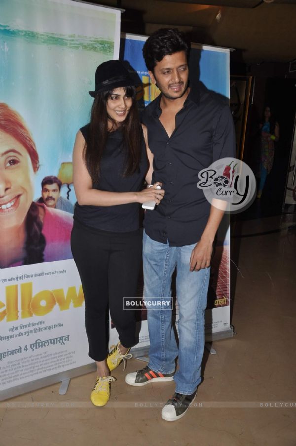 Genelia and Riteish Deshmukh were seen at the Screening of Marathi film Yellow