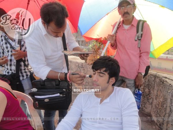 Amit Sadh gets his makeup done at the Shoot for a WildStone Commercial