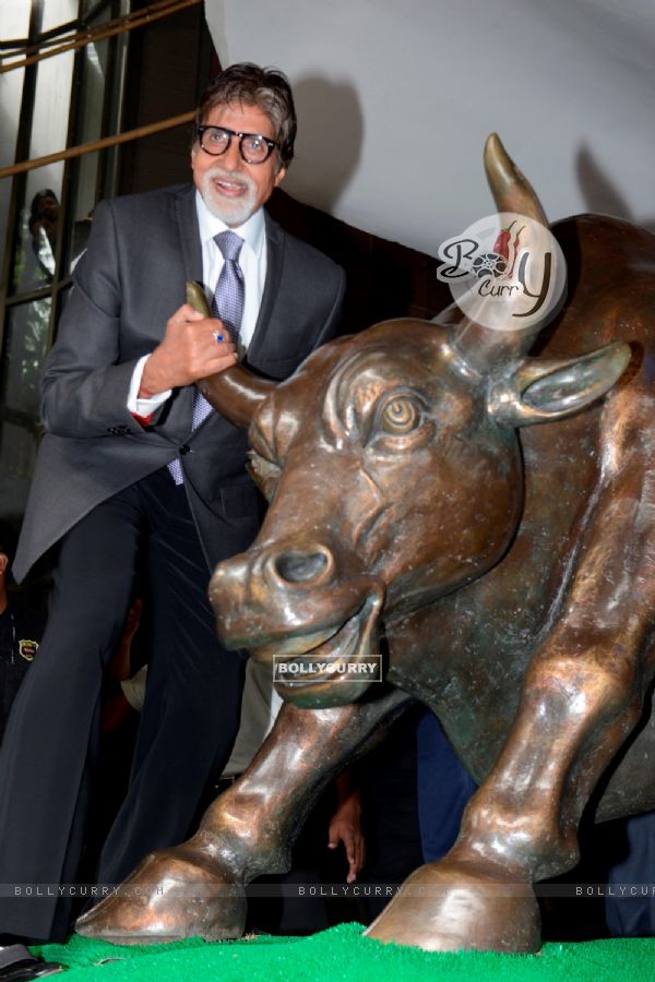 Amitabh Bachchan at the BSE with the bull
