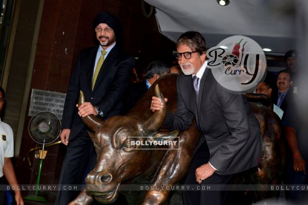 Amitabh Bachchan at the BSE with the bull