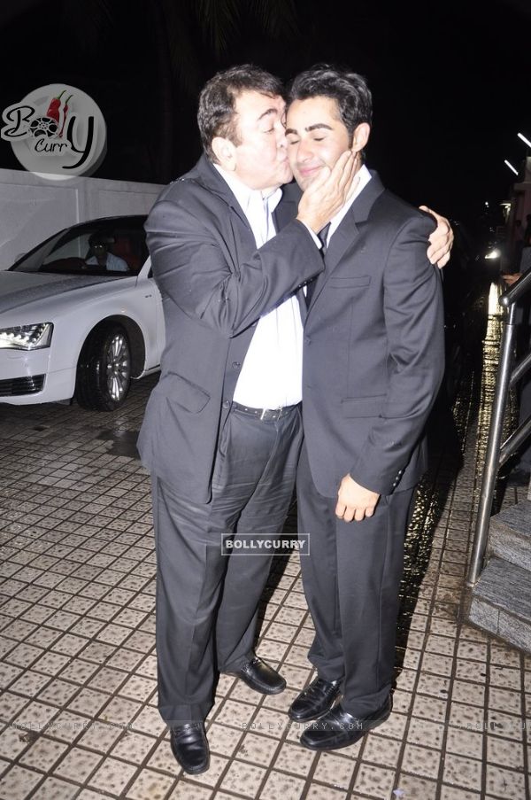Randhir Kapoor gives a good luck kiss to Armaan Jain