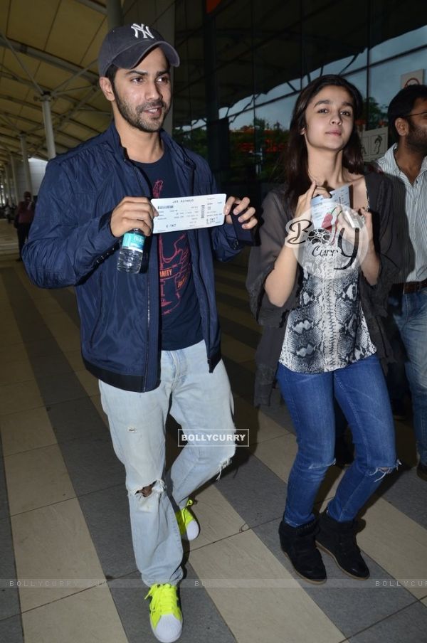 Alia & Varun show their flight tickets for Hyderabad