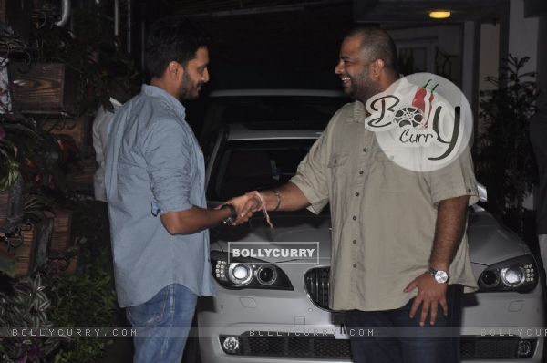 Riteish chats with a friend at the Screening of Lai Bhari