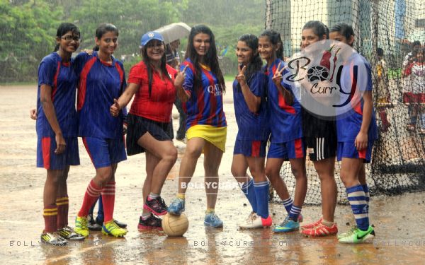 Rakhi Sawant poses with fellow mates at the football match