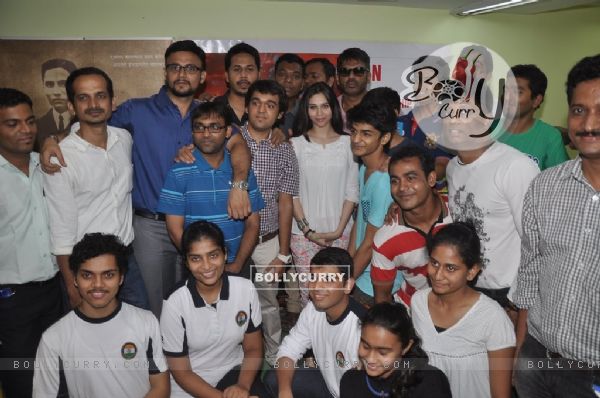 Cast of Desi Kattey with the students of shooting club at the Promotions (326835)