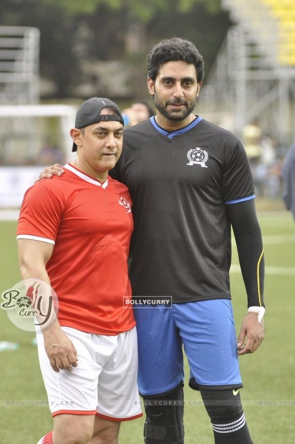 Aamir Khan and Abhishek Bachchan at Charity Football Match