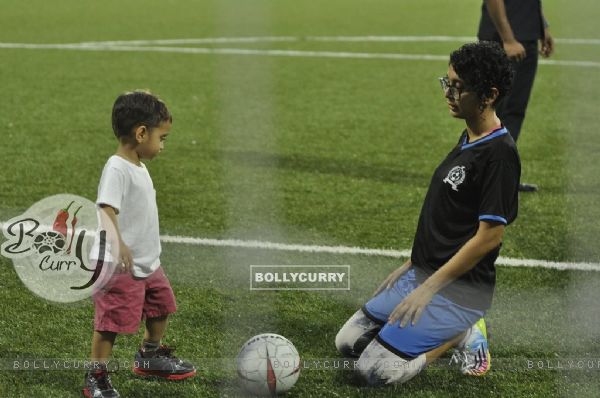Azad playing football with his mom Kiran Rao at Charity Football Match