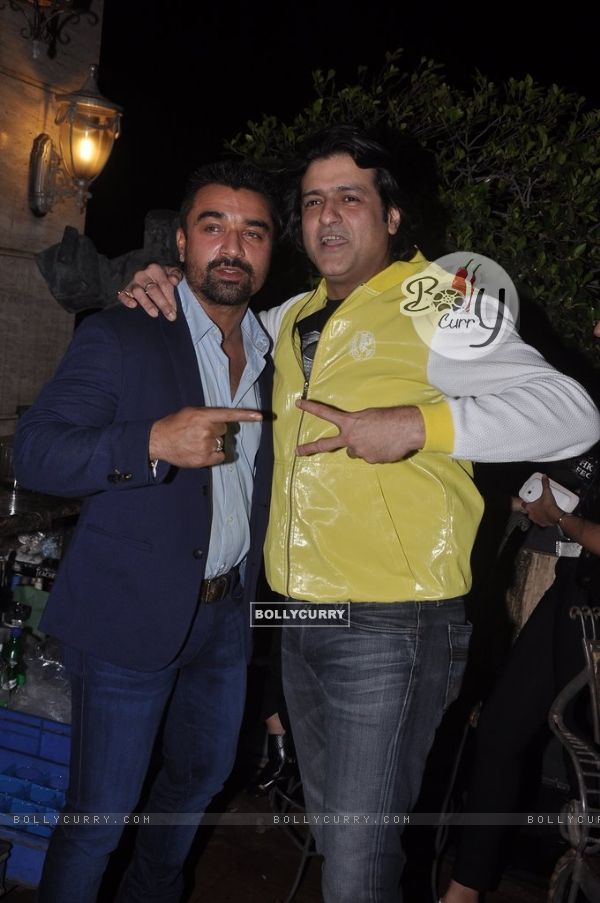 Ajaz Khan and Armaan Kohli pose for the camera at Sangram Singh's Birthday Bash