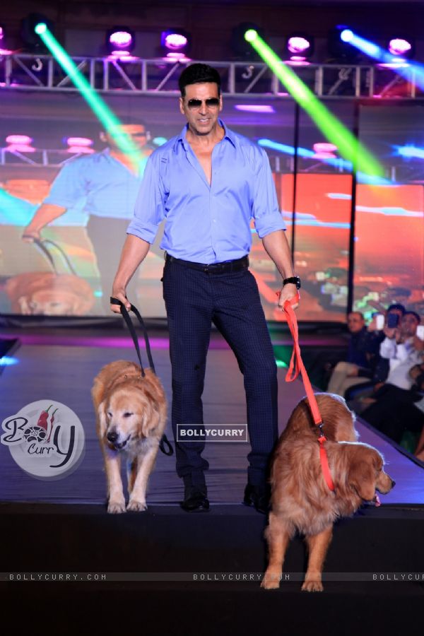 Akshay Kumar walks the ramp with a dog at the Promotions of Entertainment in Bangalore