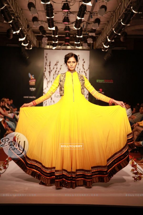 Model showcases the designs at the Bangalore Fashion Week Day 1