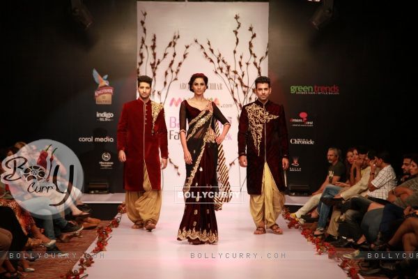 Models showcase the designs at the Bangalore Fashion Week Day 1