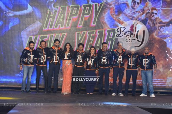 The Cast of Happy New Year pose wearing jackets of India at the Trailer Launch (332538)