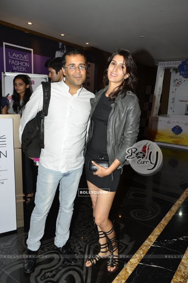 Pragya Yadav with Chetan Bhagat at Lakme Fashion Week