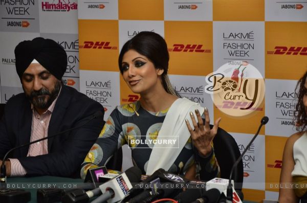 Shilpa Shetty interacts with the media at Lakme Fashion Week