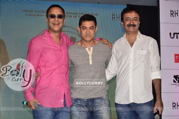 Vidhu Vinod Chopra, Aamir Khan and Rajkumar Hirani at the Second Poster Launch of P.K.