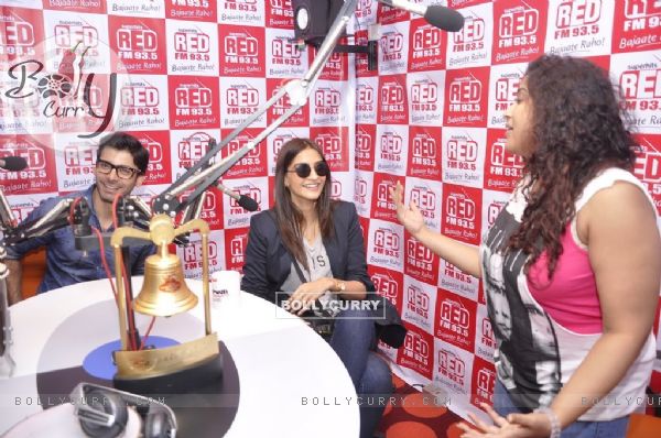 Sonam Kapoor and Fawad Khan with Rj Malishka at the Promotions of Khoobsurat on 93.5 Red FM