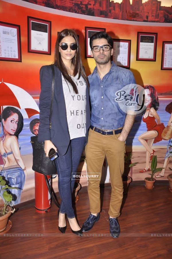 Sonam Kapoor and Fawad Khan pose for the media at the Promotion of Khoobsurat on 93.5 Red FM (334135)