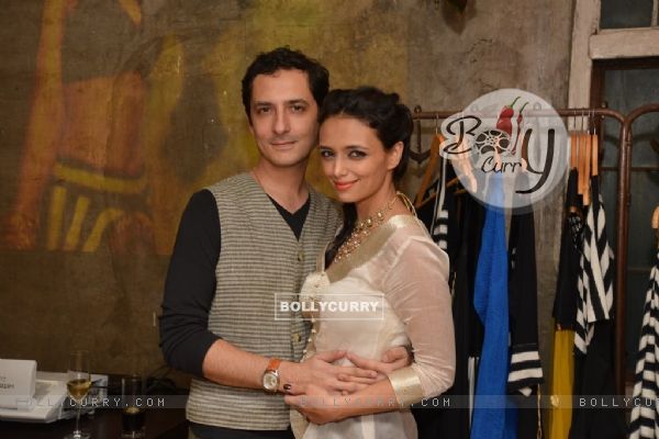 Roshni Chopra poses with her husband at the Launch of her Fashion Label