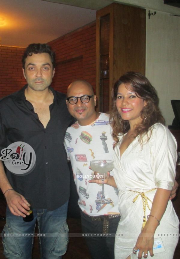 Bobby Deol poses with Shano and Aalim Hakim at his Surprise Birthday Bash