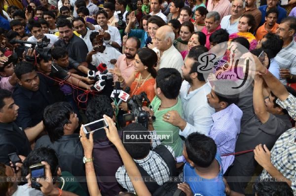 Shilpa Shetty snapped giving media bytes at the Visarjan of Lord Ganesha