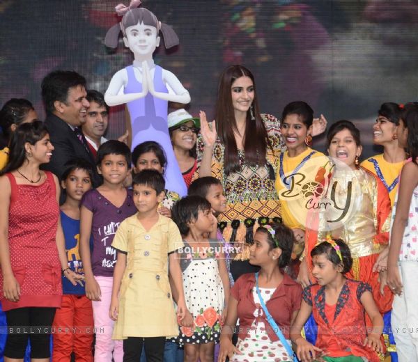 Sonam Kapoor with her fans at the Promotions of Khoobsurat in Delhi